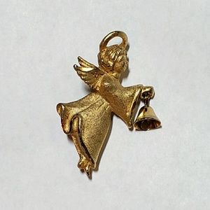 Vintage Gold Tone Angel with Heraldic Bell 1.75".